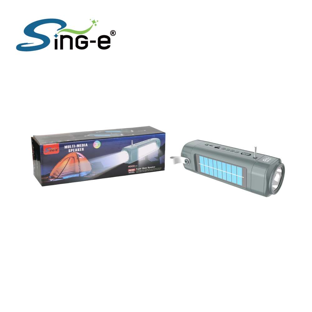 اسپیکر بلوتوث با پنل خورشیدی و چراغ قوه Sing-E ZQS1352